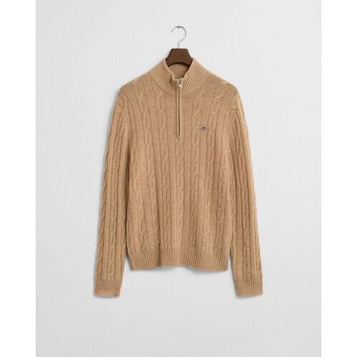 Gant Trui Lambswool Cable Half Zip Khaki Melange / male