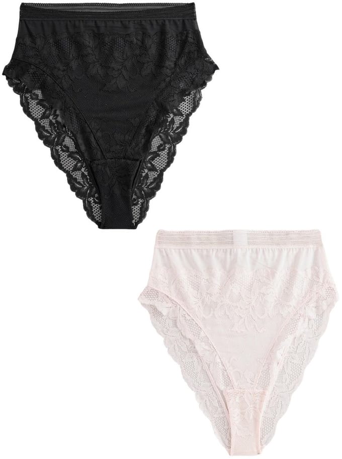 Next - Dames - Set van 2 hoog opgesneden slips met kant - Zwart