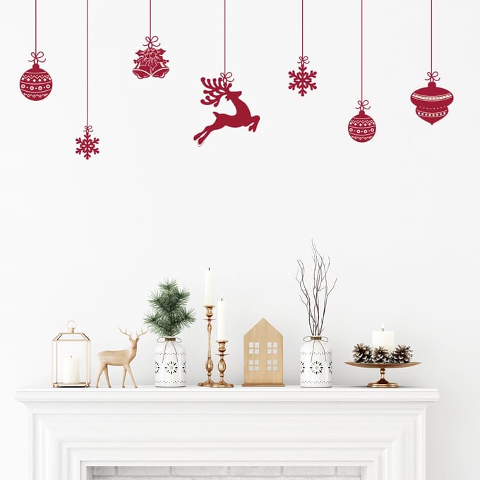 Kerststickers met herten en kerstballen - Kerststickers - feestversiering - 60x75cm