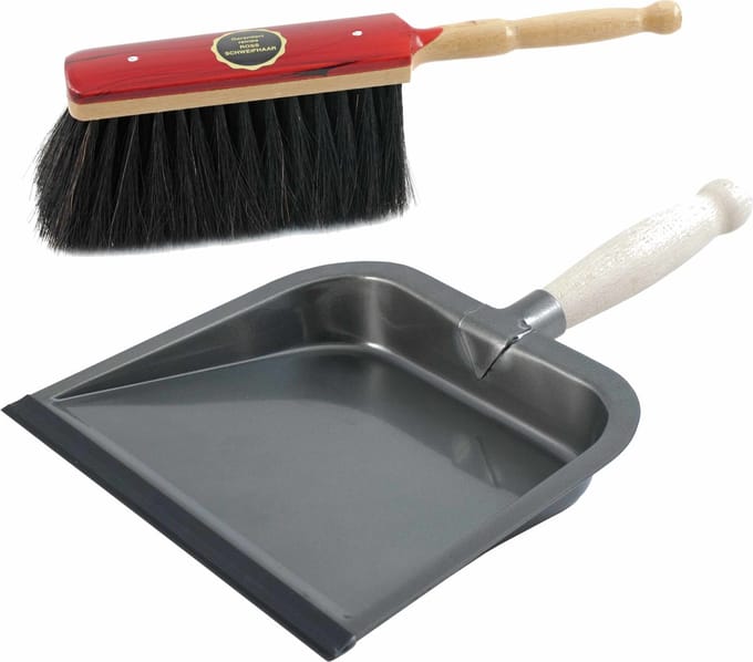 Sorex Stoffer en Blik - metaal - rubberen lip - houten handvat - paardenhaar stoffer