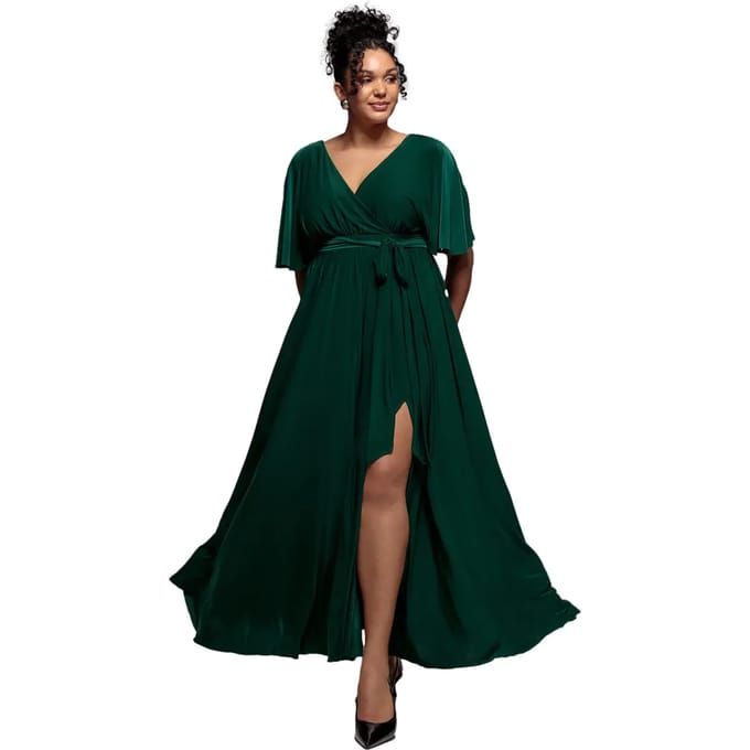 Vrouwenwrapjurk met vleugelmouwen Goddiva Maxi