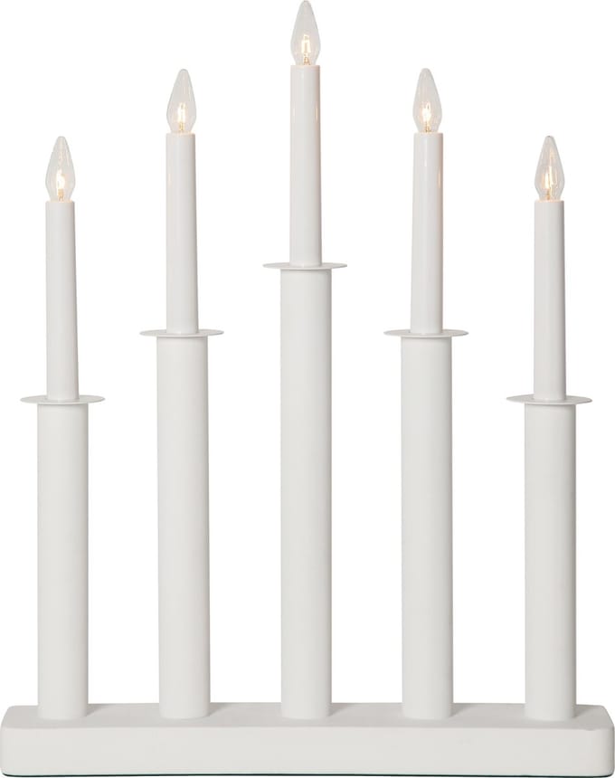 Star Trading kandelaar Plaat, wit, metaal, 5-vlam, hout, 45cm