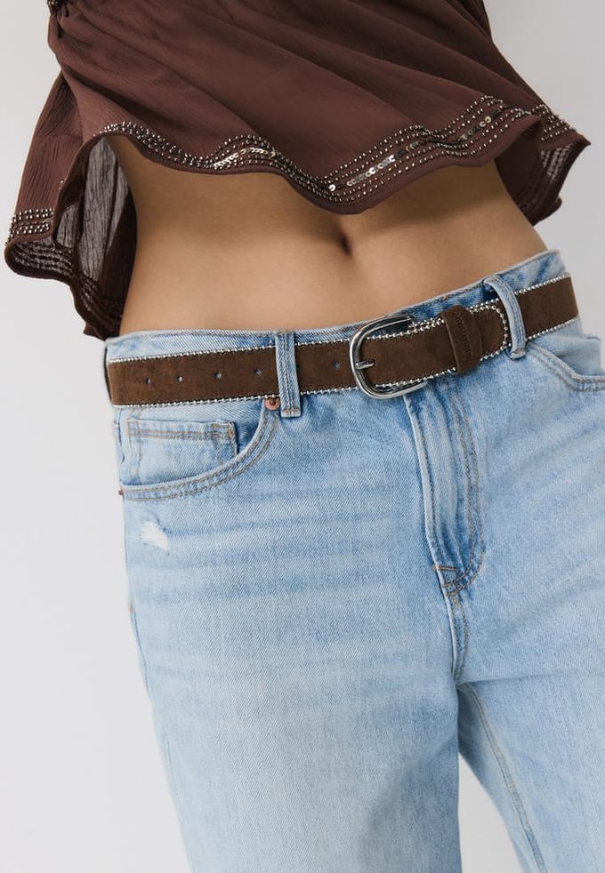 Stradivarius Riem met zijdelingse kraaltjes  Bruin 80