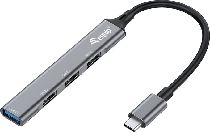 Equip 128961 128961 USB-hub 4 poorten USB-A USB 3.1 Gen1 5 GBit/s Met USB-C stekker Zwart, Grijs