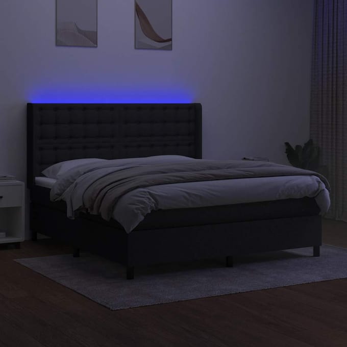vidaXL - Boxspring - met - matras - en - LED - stof - zwart - 180x200 - cm