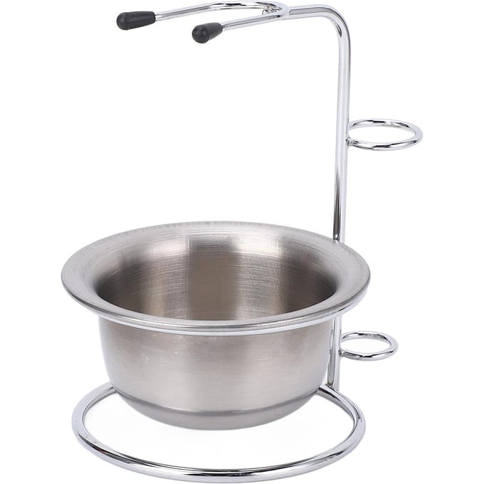 Ensemble Bol Support de Rasage Métal Porte-Blaireau Acier Inoxydable Support Bol Savon à Barbe gray