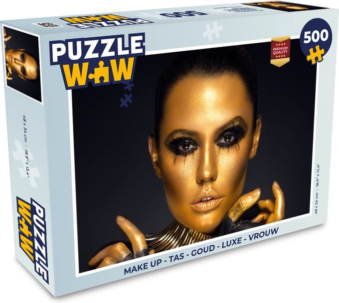 Puzzel Make up - Tas - Goud - Luxe - Vrouw - Legpuzzel - Puzzel 500 stukjes