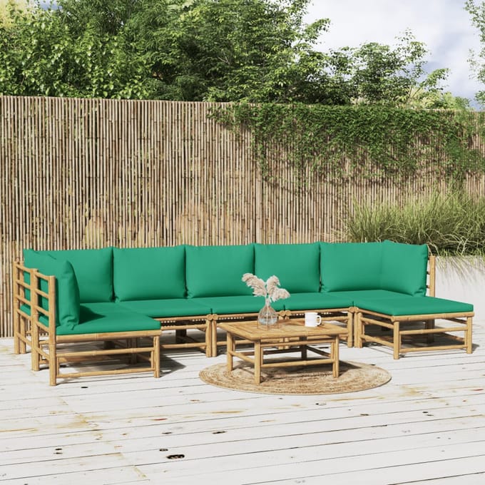 vidaXL - 8-delige - Loungeset - met - kussens - bamboe - groen