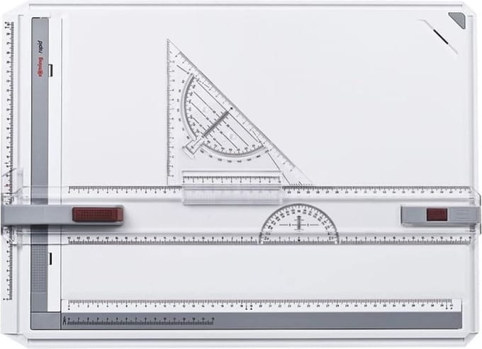 rOtring Rapid tekentafel met collegekoffer | geïntegreerde liniaal, passer en vierkant | A3-formaat tekentafel
