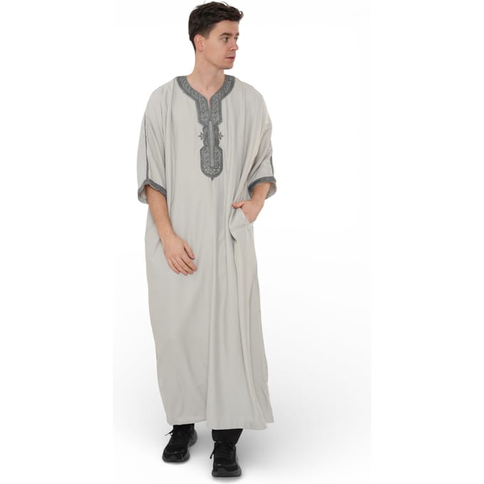 Heren grijze houtskool Marokkaanse Thobe Robe Eid Djellaba Gandoura Jubba- HM65