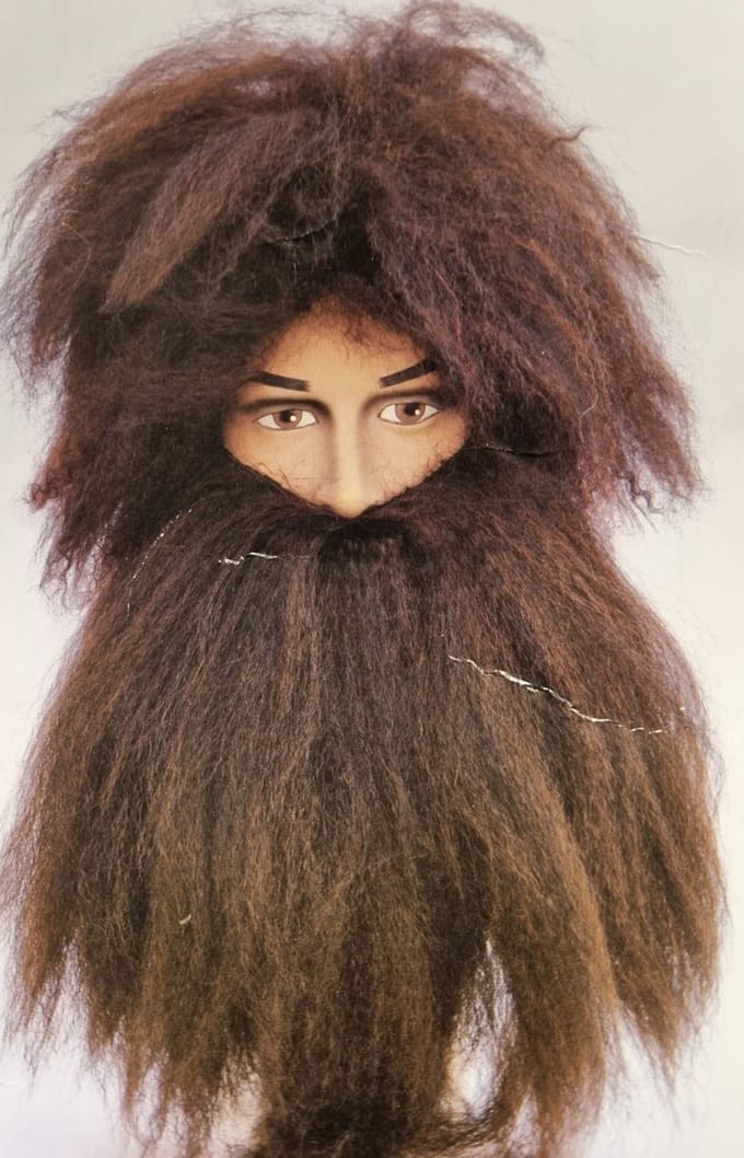 Pruik Holbewoner + baard bruin