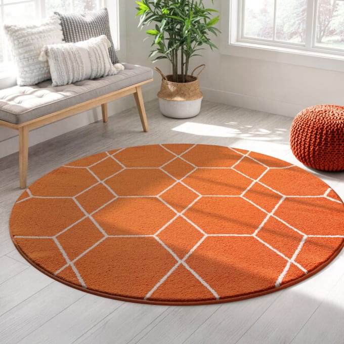 Muratap Trellis uni rond effen laagpolig vloerkleed modern 200 cm rond
