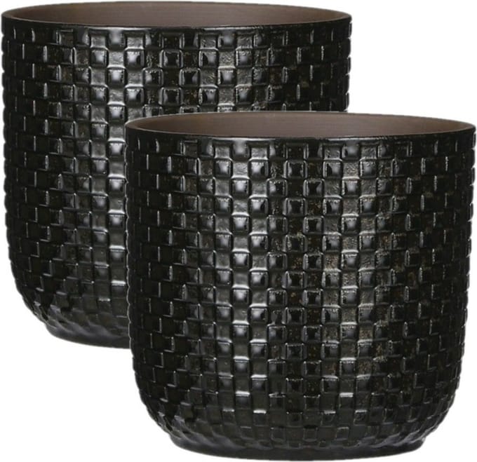 Mica Decorations - 2x - Plantenpot/bloempot - Keramiek zwart - D17 x H16 cm