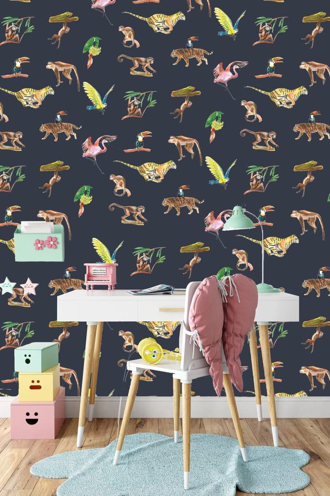 Behang blauw dieren Colorful Wildlife