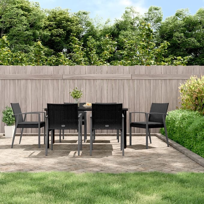 vidaXL - 7-delige - Tuinset - met - kussens - poly - rattan - en - staal