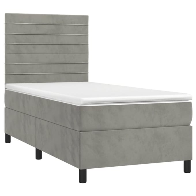 vidaXL - Boxspring - met - matras - en - LED - fluweel - lichtgrijs - 80x200 - cm