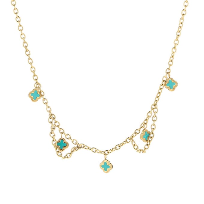 Bijoutheek Collier Schakels Klavers Goud Turquoise
