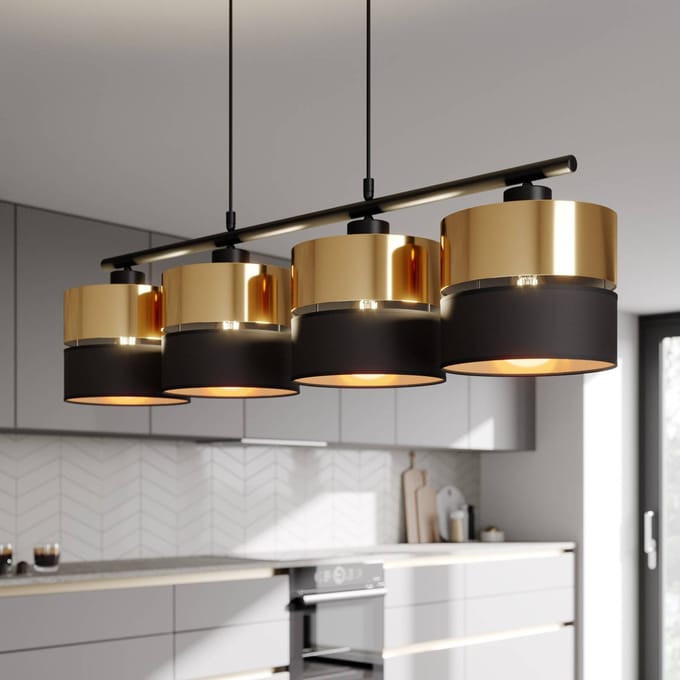 TK Lighting Hanglamp Hilton, zwart/goud, 4-lamps