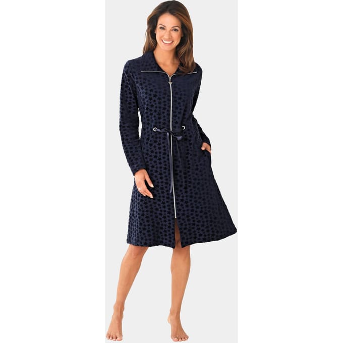 Nicky ochtendjas met ritssluiting - marine - Gr. 52 van Goldner Fashion