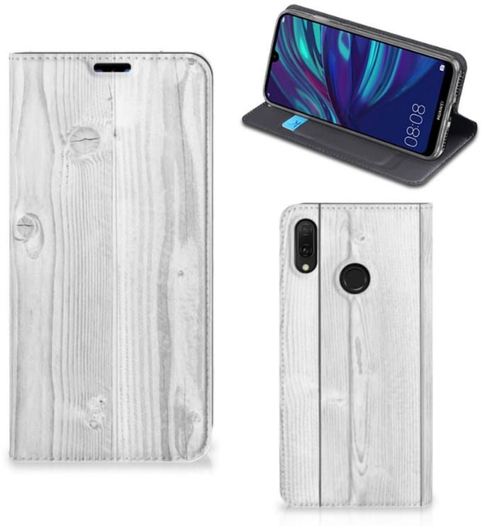 Huawei Y7 hoesje Y7 Pro (2019) Book Wallet Case White Wood