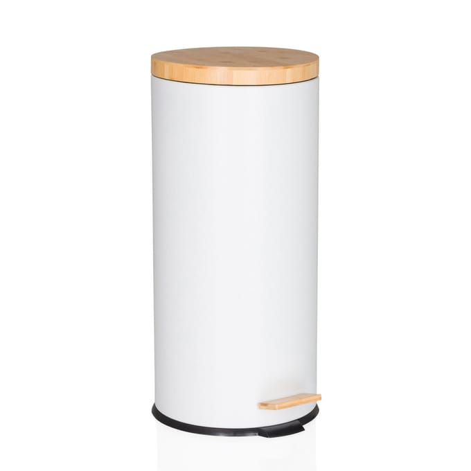 Afvalbak / prullenbak CLEAN BAMBOO 30 l staal/bamboe wit mat hjh OFFICE