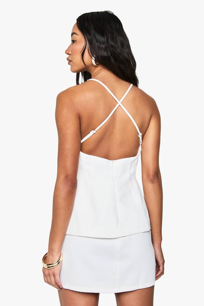 boohoo Dames Strappy V-hals Getailleerde Mini-Jurk | White | Maat: 14