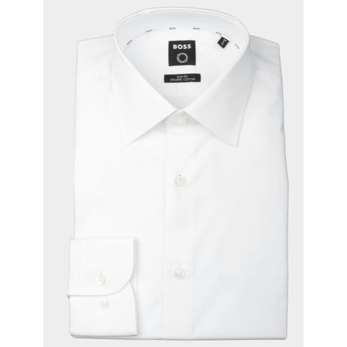 BOSS Hank slim fit overhemd - popeline - wit - Strijkvriendelijk - Boordmaat: 45