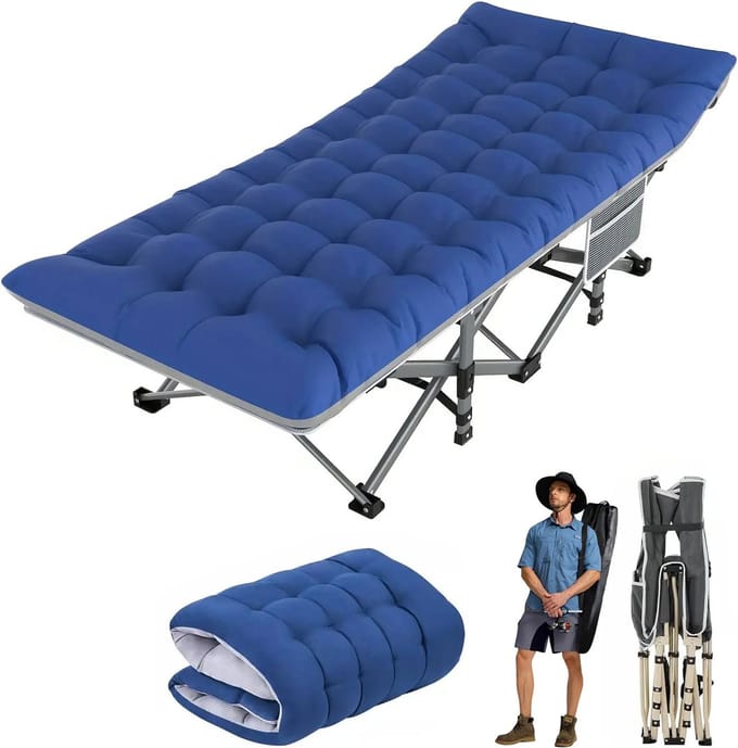Opvouwbaar kampeerbed - 200 kg capaciteit - draagbaar - blauwgrijs