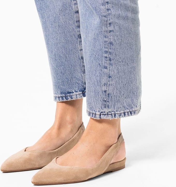 Manfield - Dames - Beige suède slingback ballerina's - Maat 40