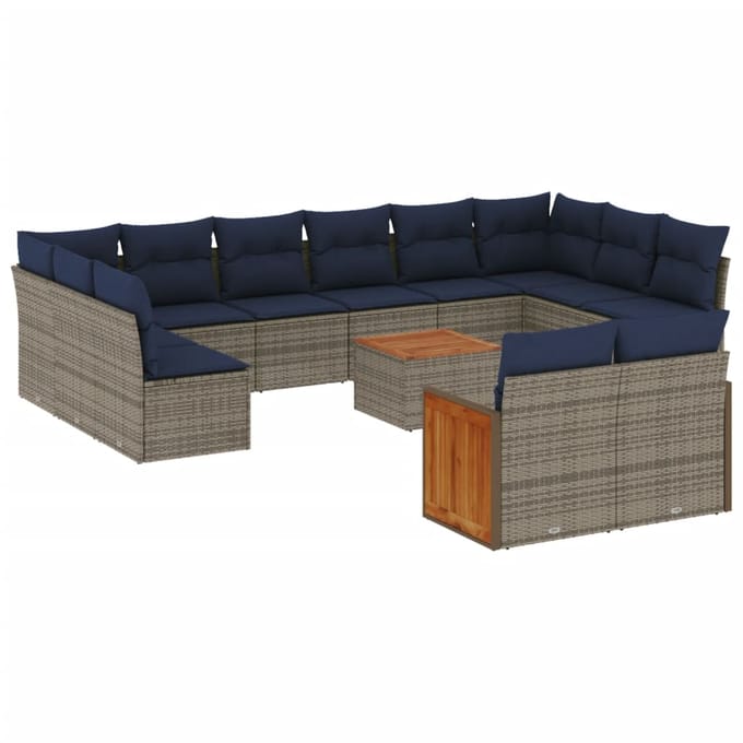vidaXL - 12-delige - tuinbankset - met - kussens, - grijs - polyrotan