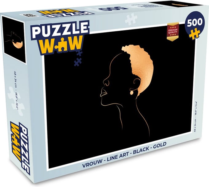 Puzzel Vrouw - Line art - Black - Gold - Legpuzzel - Puzzel 500 stukjes