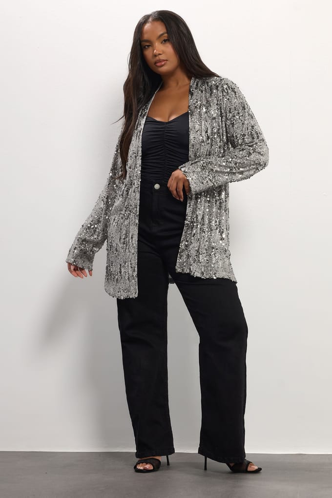 Yours Zilveren Pailletten Kimono Size 48