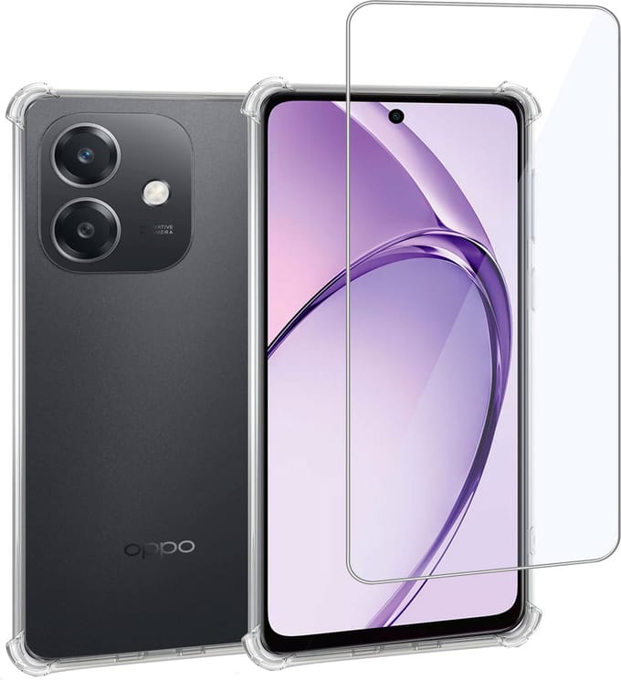 Geschikt voor OPPO A60 4G - Hoesje + Screenprotector – Gehard Glas Cover + Shock Proof Case - Transparant