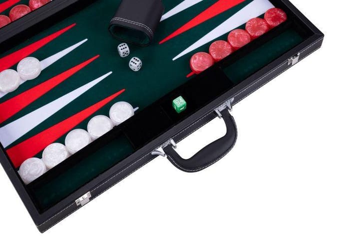 Backgammon 21 pouces - Jeu de société - Haute qualité - dés et jetons nacrés - vert rouge et blanc wit
