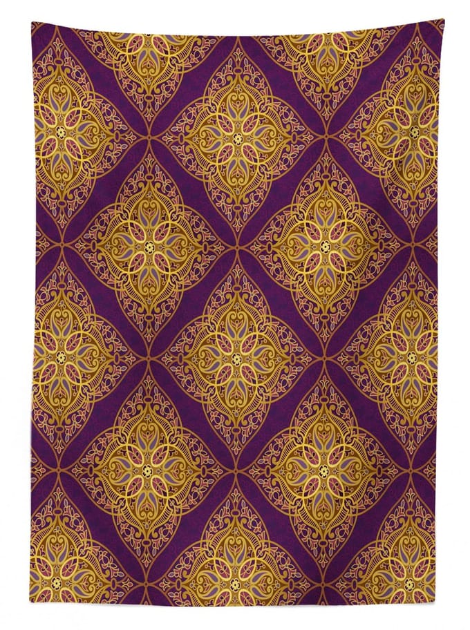 ABAKUHAUS Tafeldoek Oriëntaals – Satijn 140x240 cm – Paars Geel