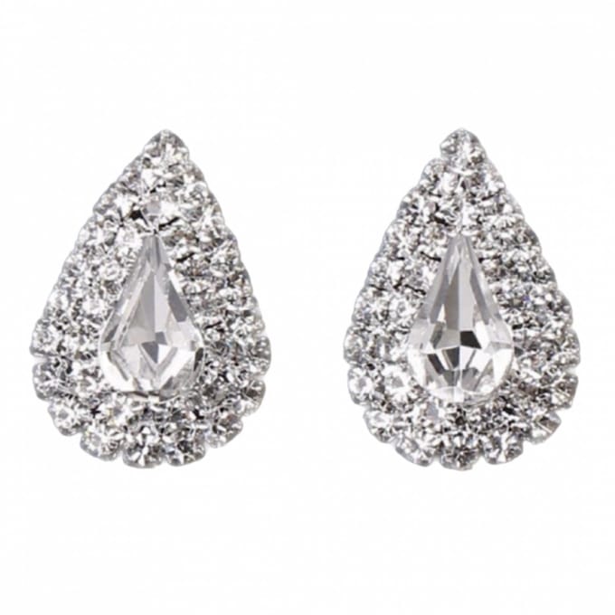 Oorbellen zilverkleur strass Druppel 2 cm