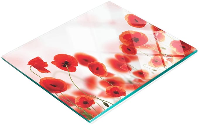 Keukenplank van gehard glas met decoratieve afbeeldingen - Klaprozenveld 60x52 cm