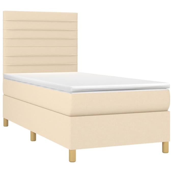 vidaXL - Boxspring - met - matras - en - LED - stof - crèmekleurig - 100x200 - cm