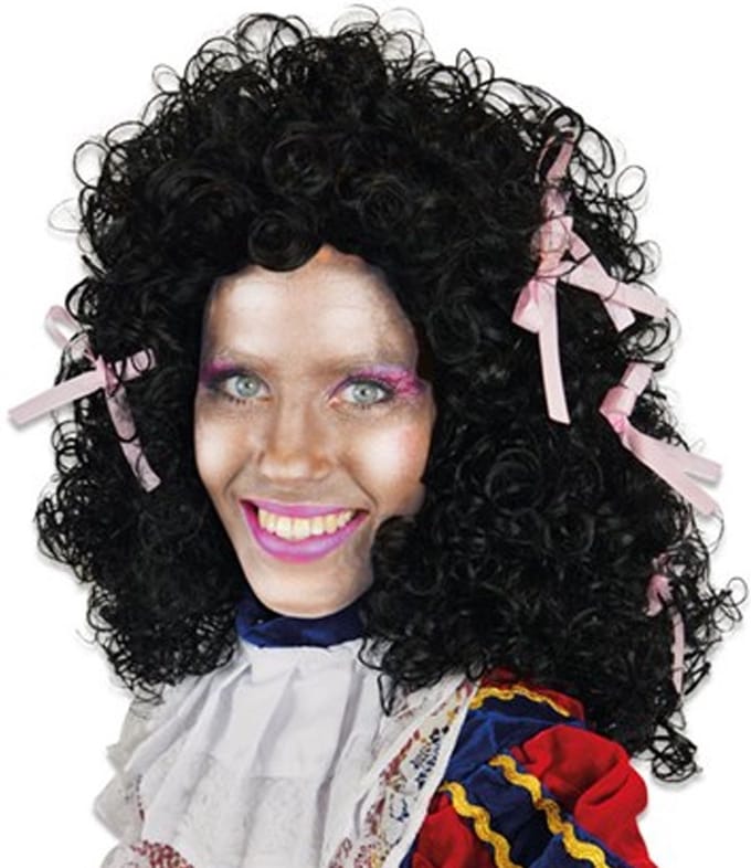 Witbaard - Pruik - Piet - Dames - Wetlook - Roze strikjes
