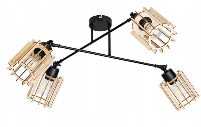 Hanglamp Loft Hout 4xE27 Verstelbaar Zwart
