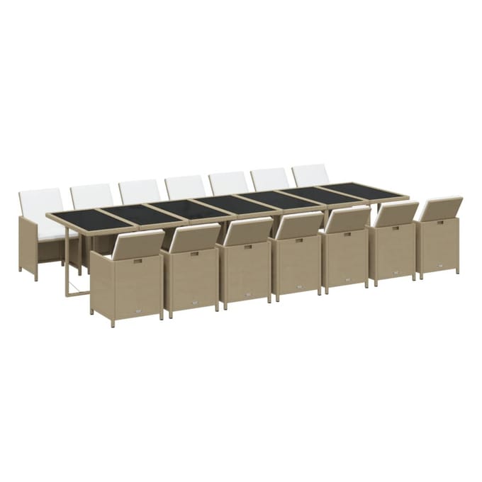 vidaXL - 15-delige - Tuinset - met - kussens - poly - rattan - beige