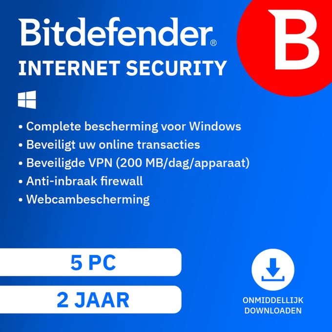 Bitdefender Internet Security - 24 maanden/5 apparaten - Nederlands - Windows download