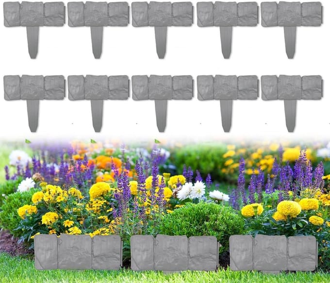 Tuin Gazon Rand - Bloemperken Rand - Tuin Decoratie - Verstelbare Vormen - 25x23cm - Grijs