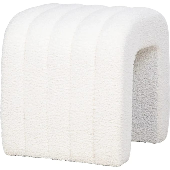 Witte Bouclé Poef - Comfortabel En Stijlvol 41x36,5 Cm