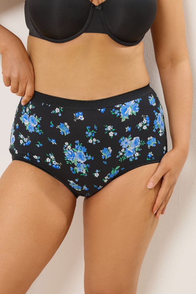 Yours 5 Pack Zwarte Bloemenprint Volledige Slips Size 46-48