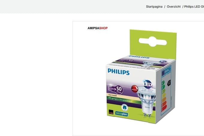 Philips LEDSpot GU10 5.5W 2700K 350lm 230V - Warm Wit - Dimbaar - Per doos á 6 stuks