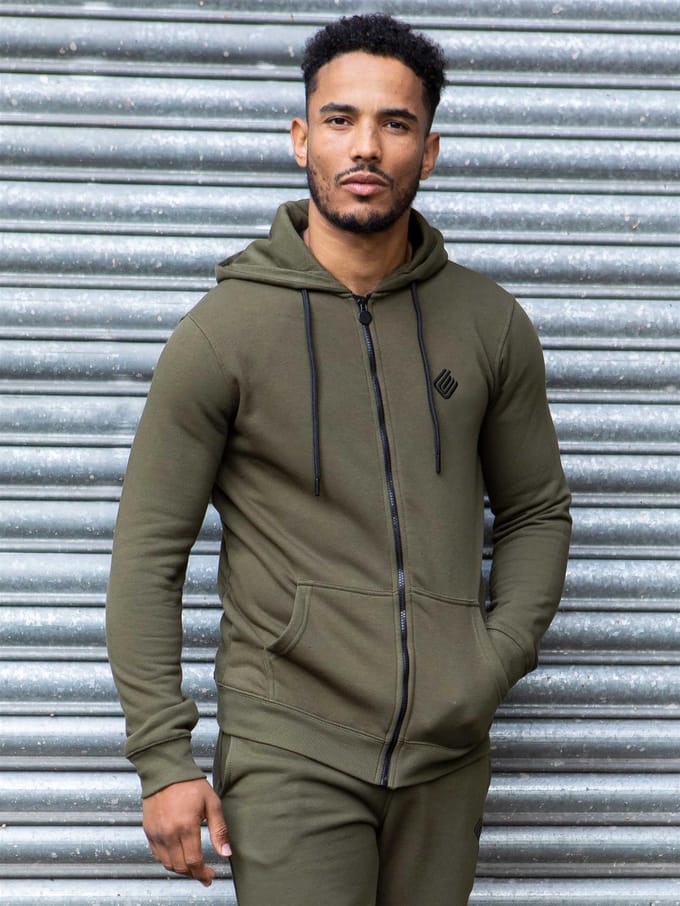 Enzo | Heren Zip Up Hoodie Tracksuit Set - Khaki