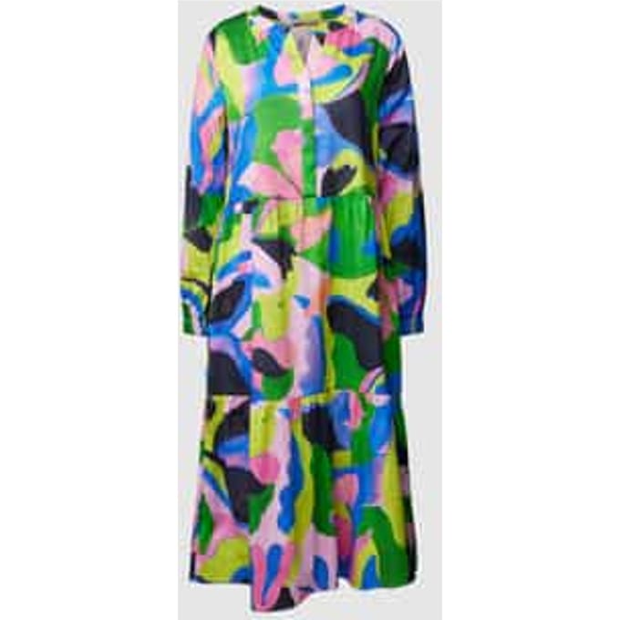 Midi-jurk met all-over motief, model 'Open Constructed Volant'