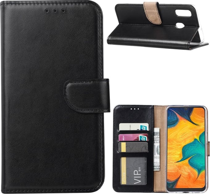 Samsung Galaxy A30 Hoesje Zwart met Pasjeshouder