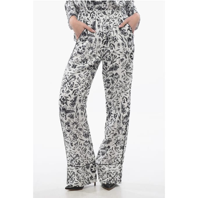 Bedrukte satijnen TATTOO PYJAMA Palazzo-broek in zwart en wit